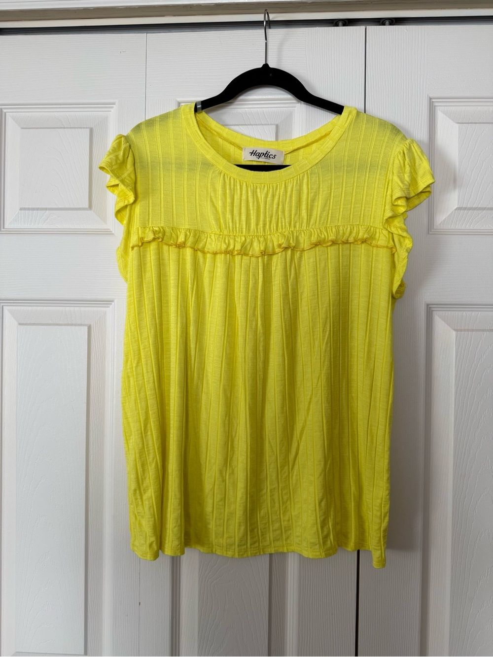 Haptics Bright Yellow Ruffled Short Sleeve Blouse